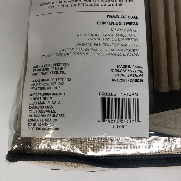 Design Solutions Room Darkening 95” Brielle Curtain Panel Natural Tan 1 Panel - Picture 11 of 12